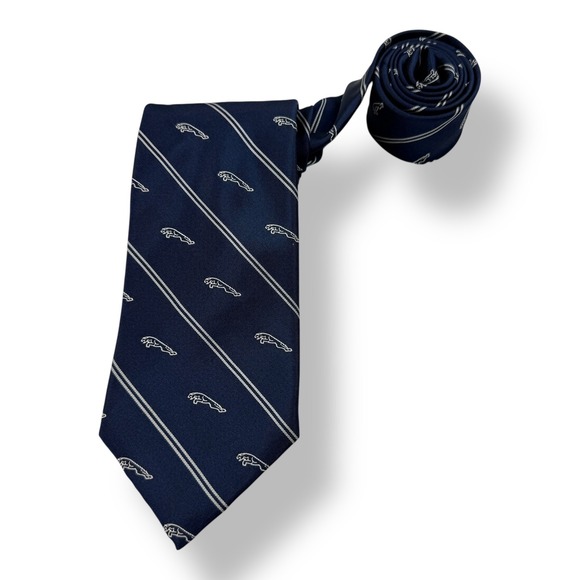 Givenchy x Jaguar Mens Navy Blue Silk Striped Logo Neck Tie Made in USA 3.25